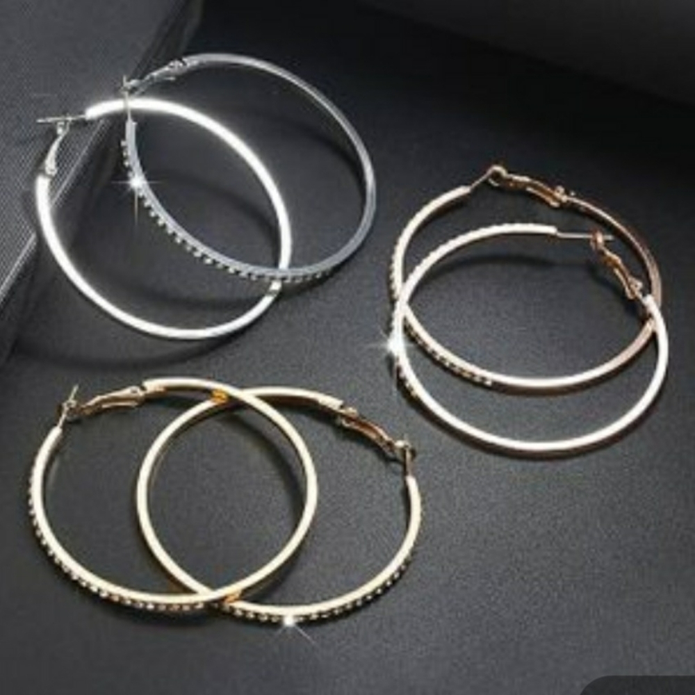 I'll Try & Restock Silver Tone Rhinestone-encrusted Hoop Earrings - Picture 5 of 11